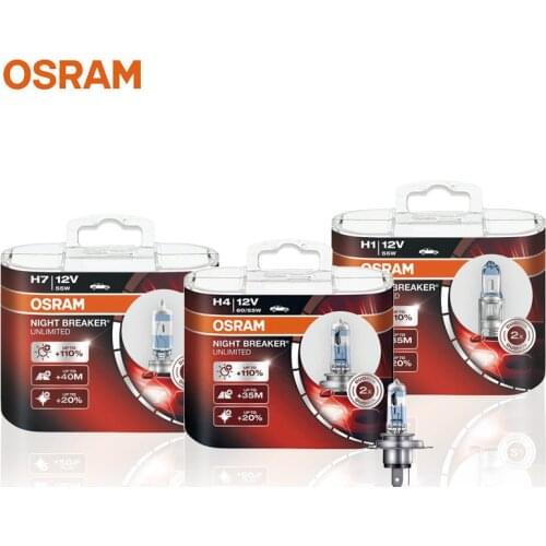 OSRAM H7 H11 H4 H1 H3 HB3 HB4 55W Night Breaker Unlimited 12V +110% Bright White Car Headlight Genuine Halogen Lamp (2 Pcs)