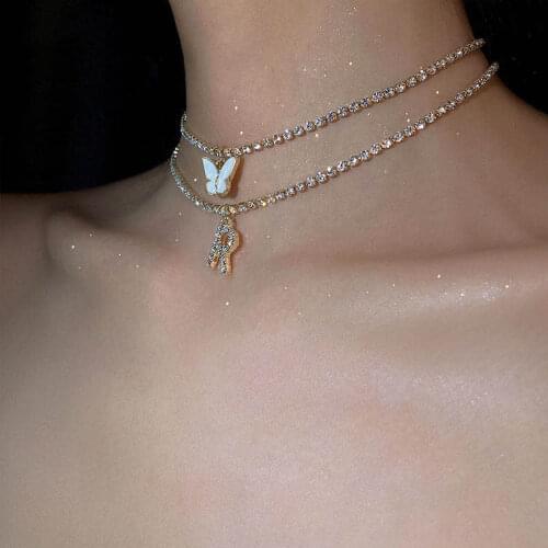 Fashion trend women Rhinestone Necklace Multi Color Butterfly Design Necklace Jewelry Party Birthday Gift