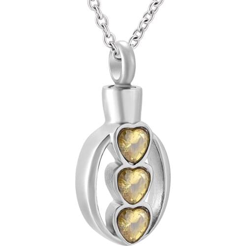 Forever Love Ash Memorial Keepsake Stainless Steel Urn Pendant Necklace Cremation Jewelry With Three Stone Crystal