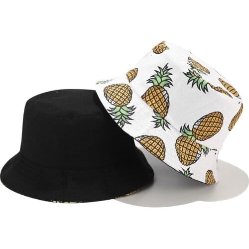 Tropic Unisex Print Pineapple Bucket-Hat Foldable Beach Fishing Chapeau Oudoor Sun Hat For Women and Men