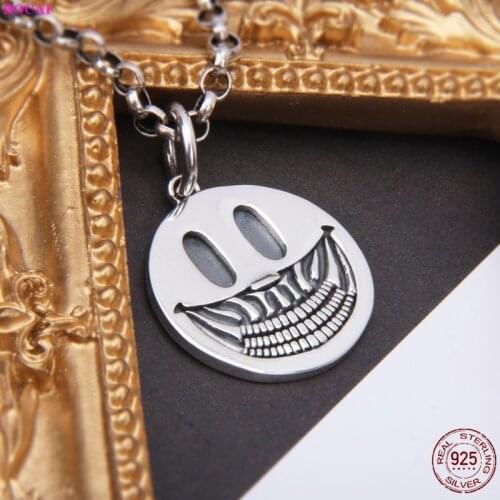 BOCAI S925 Sterling Silver Charm Pendants for Men Women Skull Smile Face Round Brand Hanging Dangler Pure Argentum Trend Jewelry