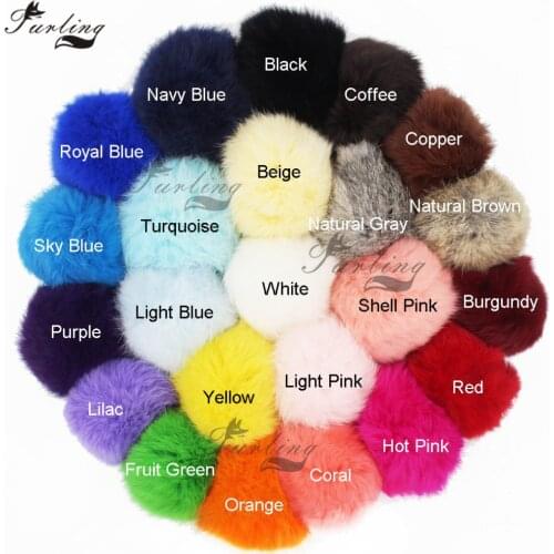 Furling DIY 9/10 cm(3.5/4 inches) Real Rabbit Fur Pompoms Ball for Keychain Bag Charm Knitted Hat Accessories