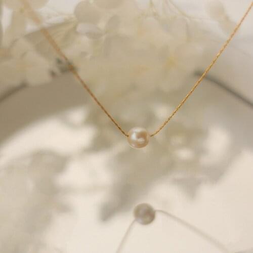 Luxury Female Small Round Pendant Necklace Sterling Silver Gold Chain Necklaces For Women Vintage Pearl Wedding Necklace