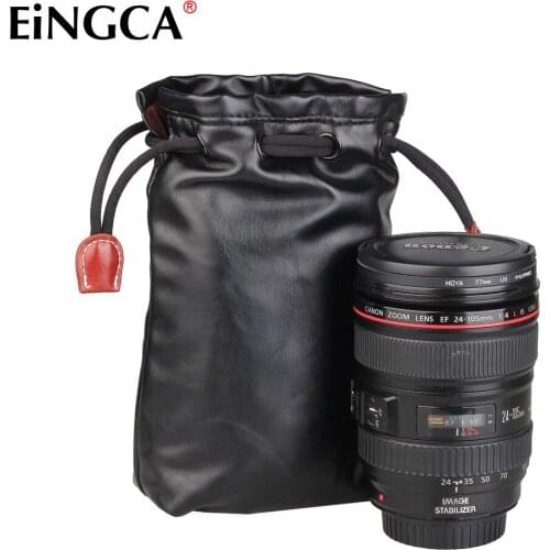 Drawstring Bags Camere Lens Bag (L) PU Leatheroid Soft Tomentum Protective Case for Canon 24-105mm & for Nikon 18-140mm Lens