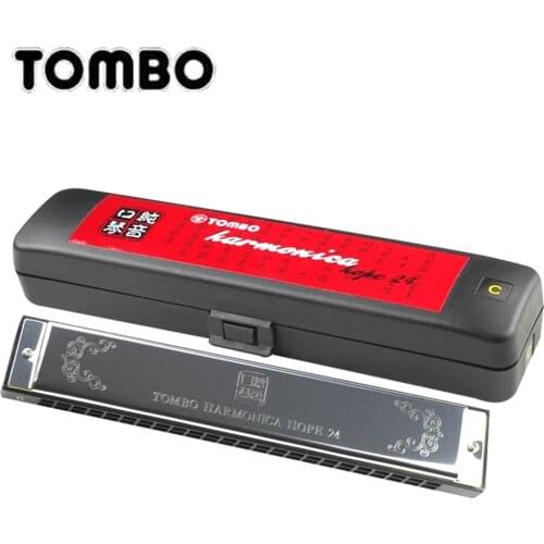 Tombo Hope 24 Tremolo 6624P Harmonica 24 Hole Brass Reeds Blues Harp Mouth Organ Key C ABS Comb Music Instruments Silver Tombo