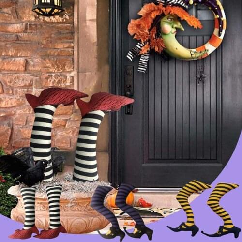 Halloween Decorations Evil Witch Legs Props Upside Down Wizard Feet with Boot Stake Ornament Decoration for front Yard Lawn