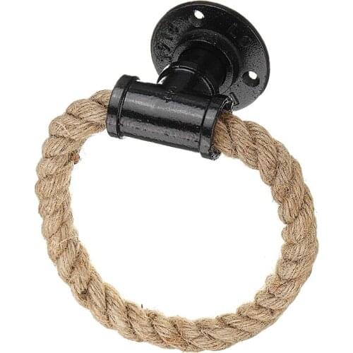 Vintage Towel Rack Ring Industrial Style Wall Mount Towel Holder Iron Pipe Hemp Rope Bathroom Toilet Home Hotels Decoration