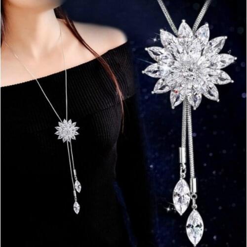 Fashion Jewelry Elegant Long Crystal Snow Drop Drop Necklace Women Necklace Crystal Pendant Necklace Bohemian Luxury Necklace