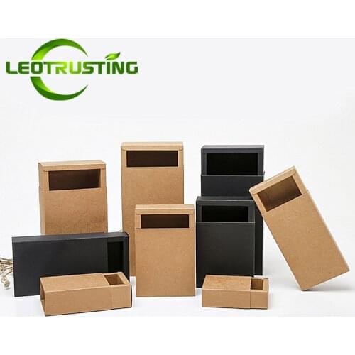 Leotrusting 10pcs High Quality Gift Paper Folding Box Natural Kraft/Black Paper Packaging Box Handmade Party Paper Cardboard Box