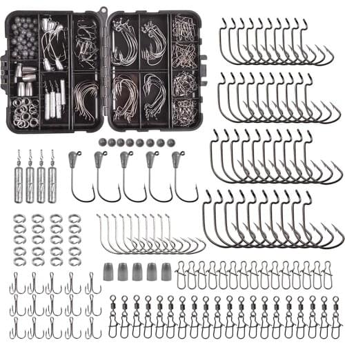 166PCS Fishing Tackle Box Including Fishing Hook, Jig Head Hooks, Sinker Weights, Swivel Snaps, Treble Hook, Fishing Beads