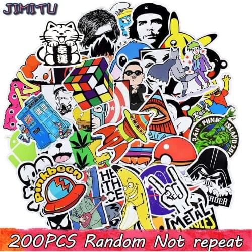 200PCS Random Graffiti Stickers Funny Cartoon Anime PVC Decal Sticker for Children DIY Laptop Luggage Skateboard Bike Motorcycle