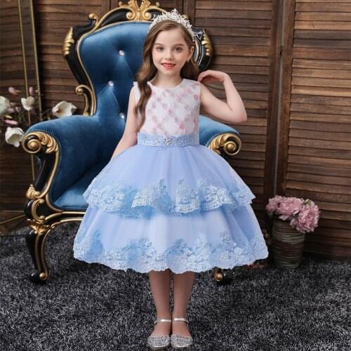 2021 Elegant Children Girls Tulle Tutu Dress New Flower Baby Girls Birthday Wedding Evening Party Princess Dresses Kids Clothes