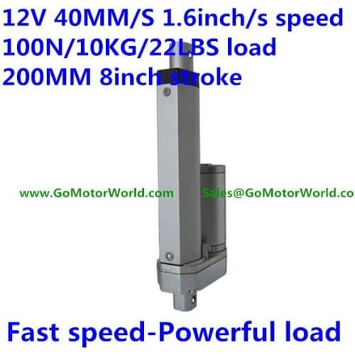 40mm/sec 1.6inch/sec speed 100N 10KG 22LBS load 200mm 8inch stroke 12V mini electric linear actuator