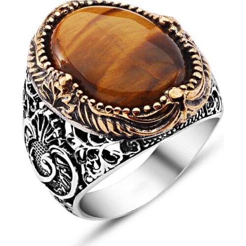 925 sterling Tiger 'S Eye Stone Silver Ring