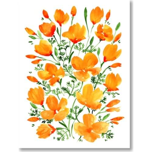Abstract Orange Flowers Canvas Painting Wall Art Watercolor Picture Posters Print for Living Room Bedroom Corridor Decoration
