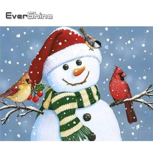 EverShine 5D Diamond Painting Cartoon Cross Stitch Kits Diamond Embroidery Snowman Mosaic Art Winter Bird Handmade Hobby