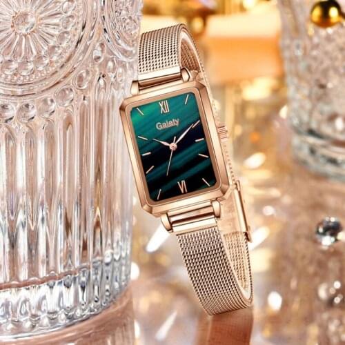Luxury Women Square Green Dial Bracelet Watches for Women Fashion Rose Stainless Steel Quartz Clock Ladies Wrist Watch Gift