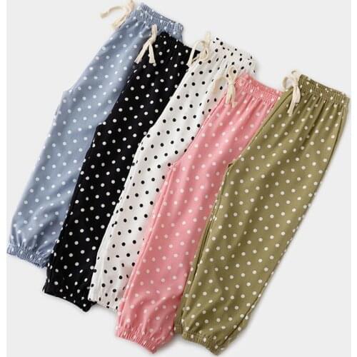 Childrens anti-mosquito pants summer thin wave point girls summer pants girls casual long pants