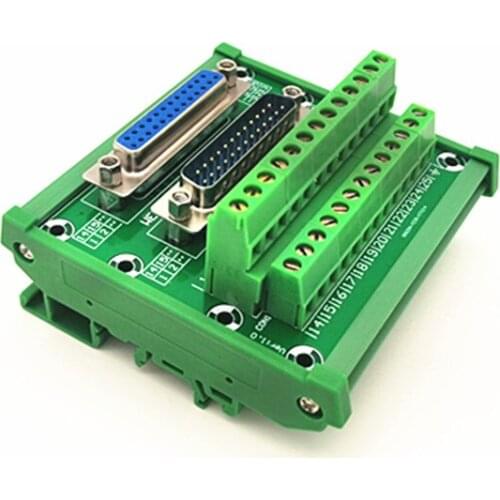 DIN rail mountable D-SUB DB25 Male / Female Header Breakout Board, Terminal Block, Connector