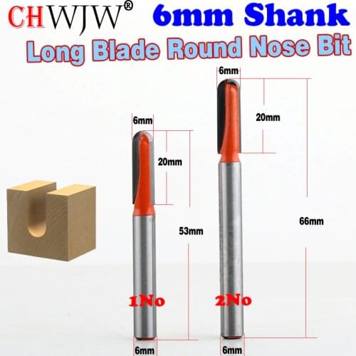 1PC 6mm Shank CNC carbide end mill tool Long Blade Round Nose Bit Core Box Router Bit - Long Reach - 6mmW X 3/4"H