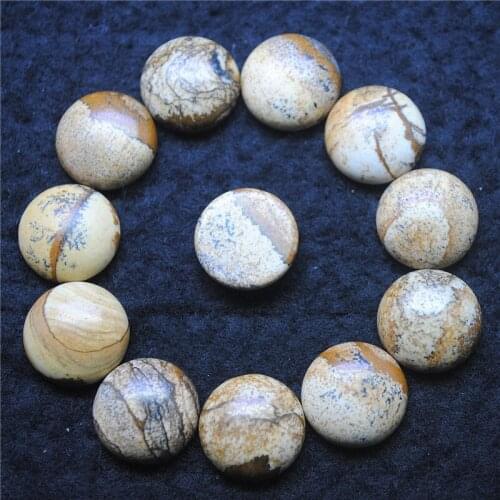 6PCS Nature Picture Jasper Cabochons Rocky Stone Cabs No Hole Round Shape Size 16MM Beads Accessories Jewelry Findings