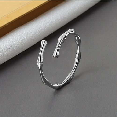 Classic Simple Bamboo Knot Silver Color Ring Bones Opening Rings For Women Cute Fine Jewelry Gift New Products Promotions