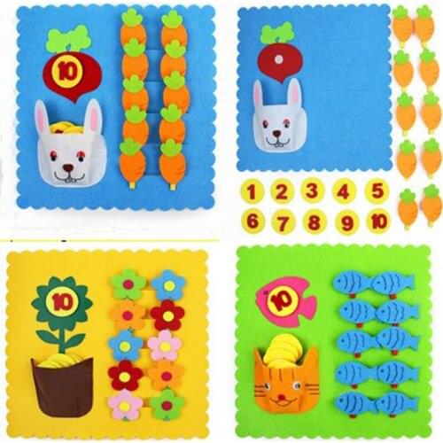 Pretty Flower Cat & Rabbit Clip Number Early Leanring Felt Fabric Children handmade Nonwoven Decoration DIY Felt Teaching Tool