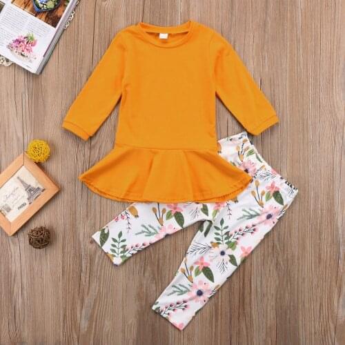 Fashion Flower 2-7Y Toddler Kids Girls Outfits Clothes Long Sleeve T-shirt Tops +Long Pants Casual Set Warm