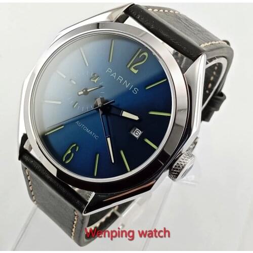 43mm Parnis sea blue dial sapphire crystal date window automatic for men watch brand miyota movement W2788