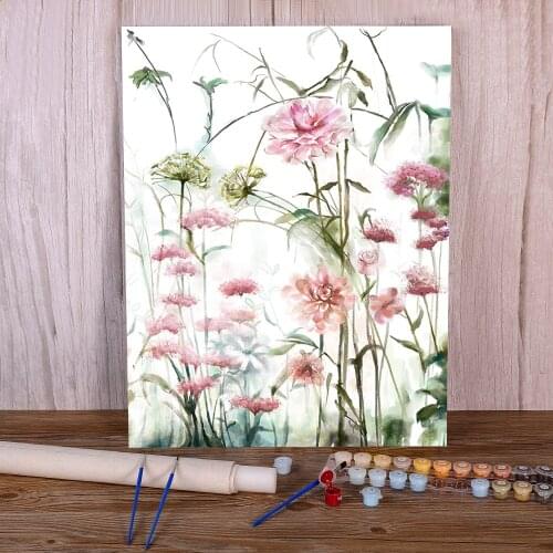 Flower Pink Grey Floral Nordic Paint By Numbers Package Oil Paints 50*70 Canvas Painting Paintings For Kids Handicraft