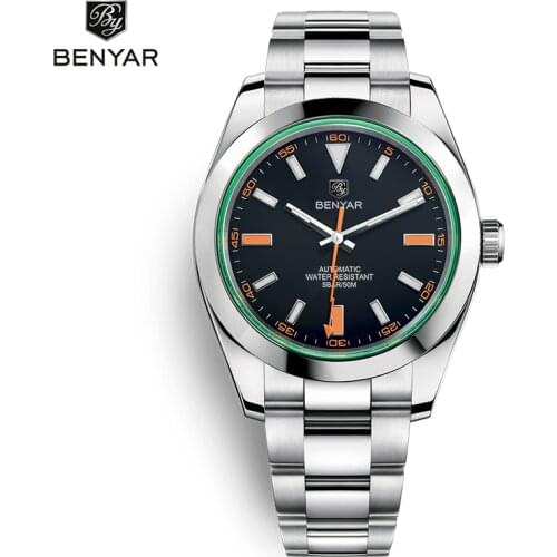BENYAR 2020 New Men Automatic Watches Stainless Steel Waterproof Men Mechanical Wristwatches with luminous hands Reloj hombres