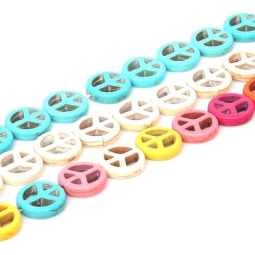 New Product Dia. 15mm Colorful Howlite Synthesis Stone Peace Sign Loose Beads for Diy Jewelry Making Bracelet Necklace