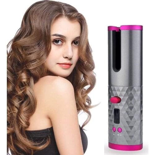 Cordless Automatic Hair Curler USB Rechargeable Curling Iron Curls Waves LCD Display Ceramic Curly Rotating Curling Wave Styer