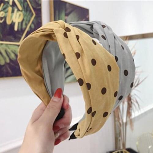 Dots Print Cross Headband Women Hair Accessories Adults Outdoor Headdress Wide Head Band Handmade Wholesale Hairbands Hair Band
