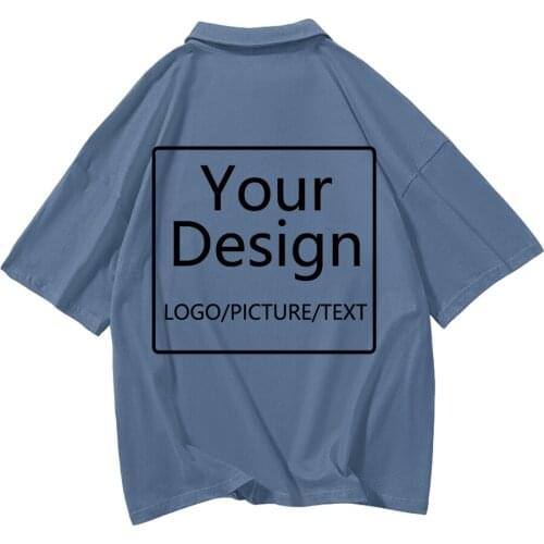 Summer Casual Pullover Design Your Logo Turn Down Collar Tees Cotton T-shirt Harajuku Plus Size Men and Women Tops Streetwear