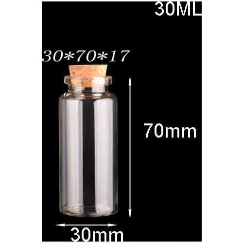 30ml Empty Glass Bottles with Cork Jars Pendant Container for Sand Liquid Jewelry Glass Bottle Pendant 50pcs 30*70*17mm