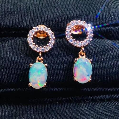 Natural real white opal circle drop earring 5*7mm 0.5ct*2pcs gemstone Per jewelry 925 sterling silver Fine jewelry J21539
