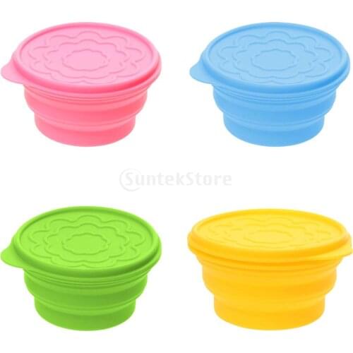 Silicone Folding Cup Bowl Set Collapsible Outdoor Travel Camping Tool Telescopic Dish With Lid