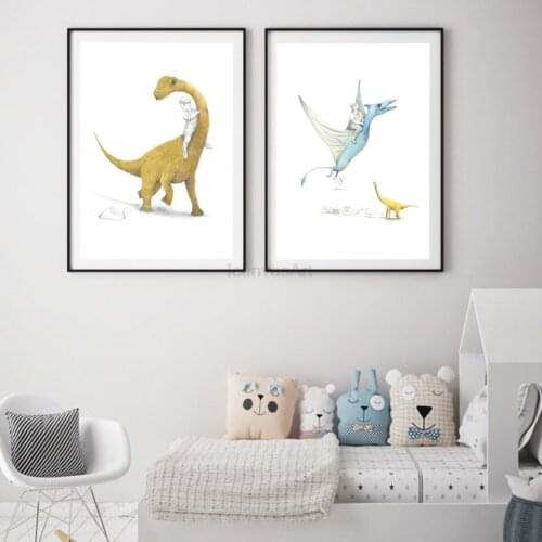 Nordic Dinosaur Monster Posters and Prints Wall Art Canvas Painting Draw Fly Walk Dinosaur Home Decor Pictures Children Room