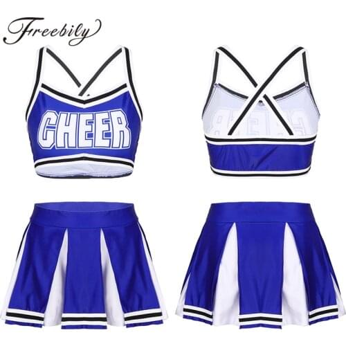 Sleeveless Crop Top with Mini Pleated Skirt Female Cheerleader Uniforms Women Stage Performance School Team Jazz Dance Costumes