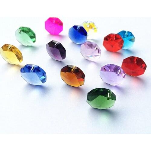 Top Quality 20pcs Multicolor 14mm Crystal Octagonal Beads In One Hole K9 Crystal Chandelier Parts Accessories DIY Wedding & X-tr
