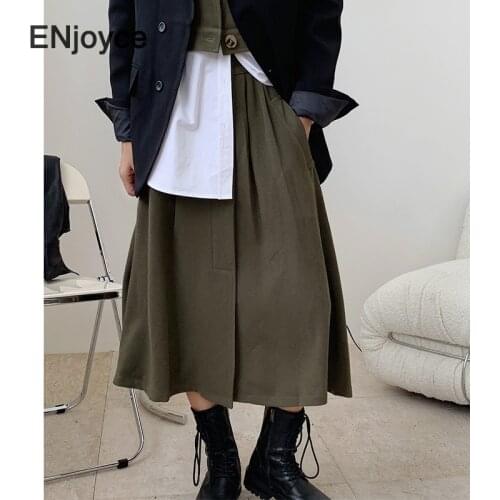 Women Vintage Umbrella Long Skirt 2021 Srping Korean Style A-line Skirts Female Loose New Modern Fashion Pocket Split Maxi Skirt