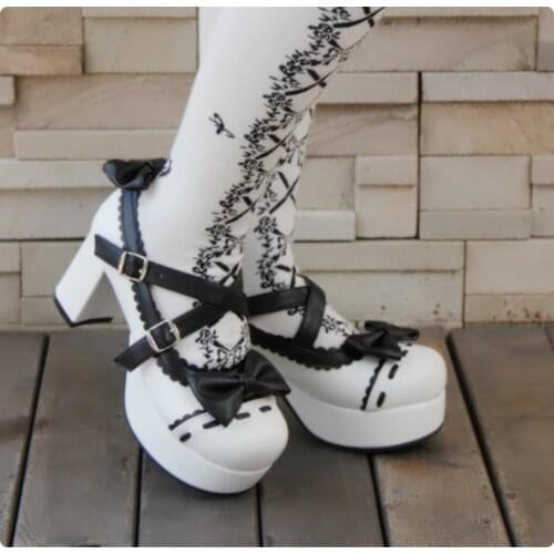 Chunky High Heels 8cm Sweet Girls Female Kawaii Tea Party Japanese Cute Anime Cosplay Lolita Shoes Women Platform Shoes Feminine