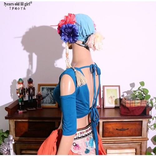 Ats Tribal Belly Dance Top Lycra Cotton Choli Short Sleeve Womens Costume CFF21