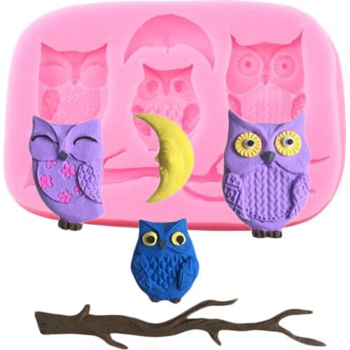 3D Three Owls Silicone Mold Party Cookie Baking Fondant Mold Cake Decorating Tools DIY Candy Resin Clay Chocolate Gumpaste Mould