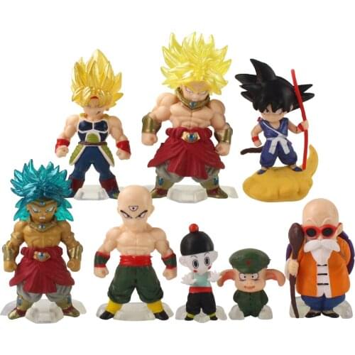 8pcs/Set 4-7cm Dragon Ball Z DBZ Anime Super Saiyan Son Gku Broly Uron Vegeta Master Roshi Action Figure Model Toys Brinquedos