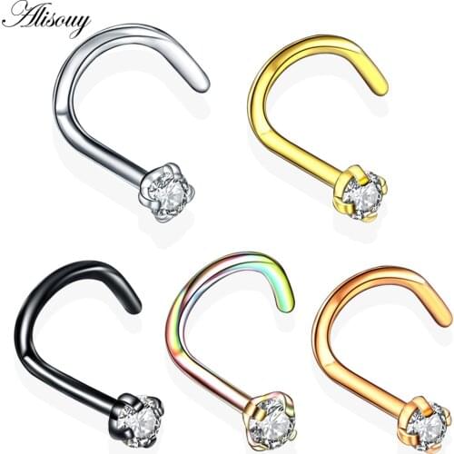 Alisouy 1pc Crystal 20G 0.8*7*2mm Internally Threaded nose rings Earring lip tongue Ring small industrial Piercing body jewelry