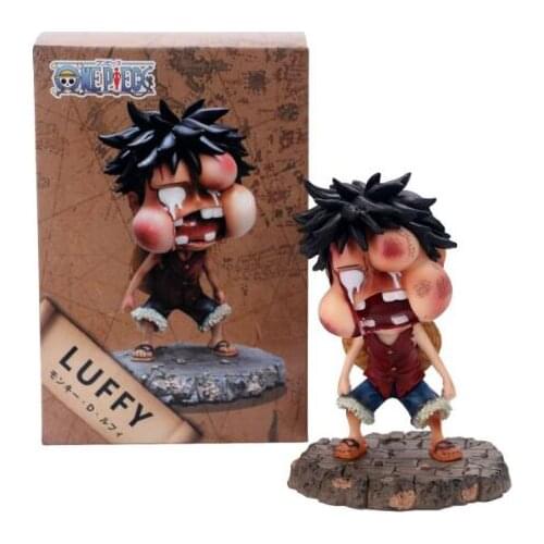 Anime One Piece Youth Beaten Luffy with Swell Face Cute Figure Model Toys