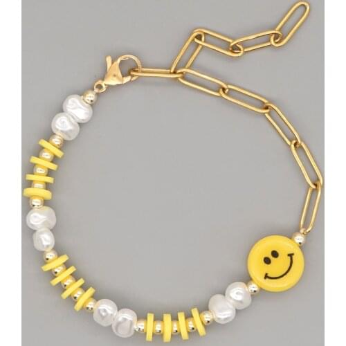 Go2Boho Pearl Beaded Bracelets Cute Smiley Face Bracelet Fashion Jewelry For Women Pulseras Adjustable Metal Gold Color Chain