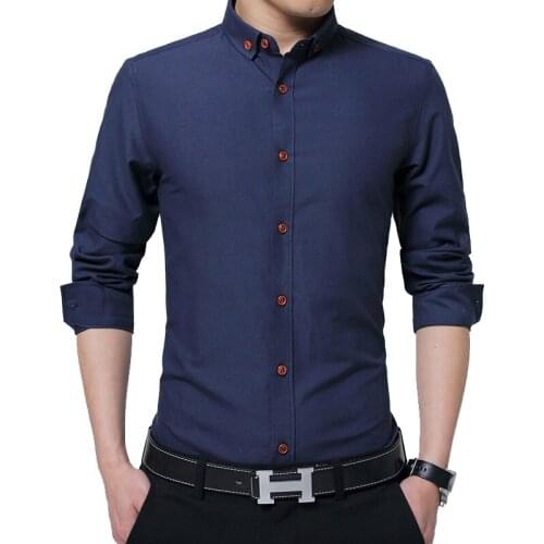 BROWON 2021 Autumn New Mens Shirt Long Sleeve Shirt Turn-down Collar Mens Slim Fit Business Shirt Oxford Shirt for Man